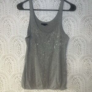 American Eagle Womens Small Beaded Tank Top Grey Strappy Sleeve Sliver‎ sequence